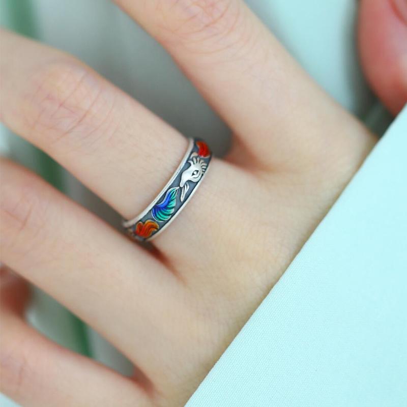 リング 925 シルバー アクセサリー エナメル ドリップ 釉 カラフル フォックス オープン 指輪 サイズ ..
