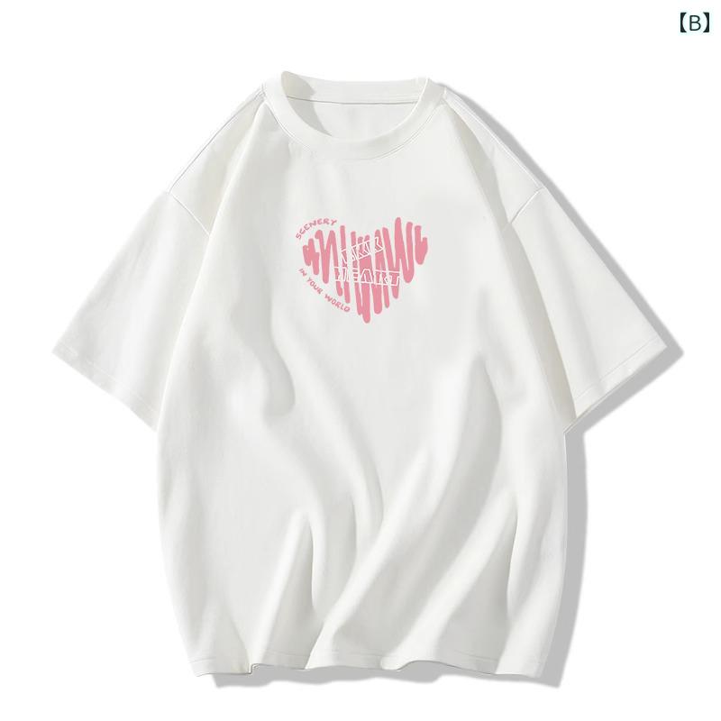 半袖 Tシャツ ユニセックス ラブ ハート ゆったり 大きいサイズ トップス かわいい キュート ストリートウェア ペアルック お揃い