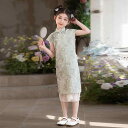 チャイナドレス アオザイ 女の子 チャイナ風 子供用 高級感 夏服 レトロ キッズウェア 小学生 低いスリット 花柄 植物柄 涼しげ 清楚 きれいめ 伝統衣装 ハーフタートルネック