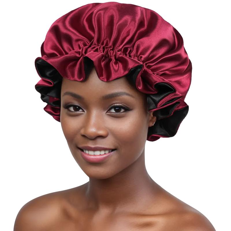 ナイトキャップ 二重層 睡眠 伸縮性 帽子 レディース 美容院 シャワーキャップ エレガント シック リバーシブル ヘアケア 湯上り バスタイム(4)