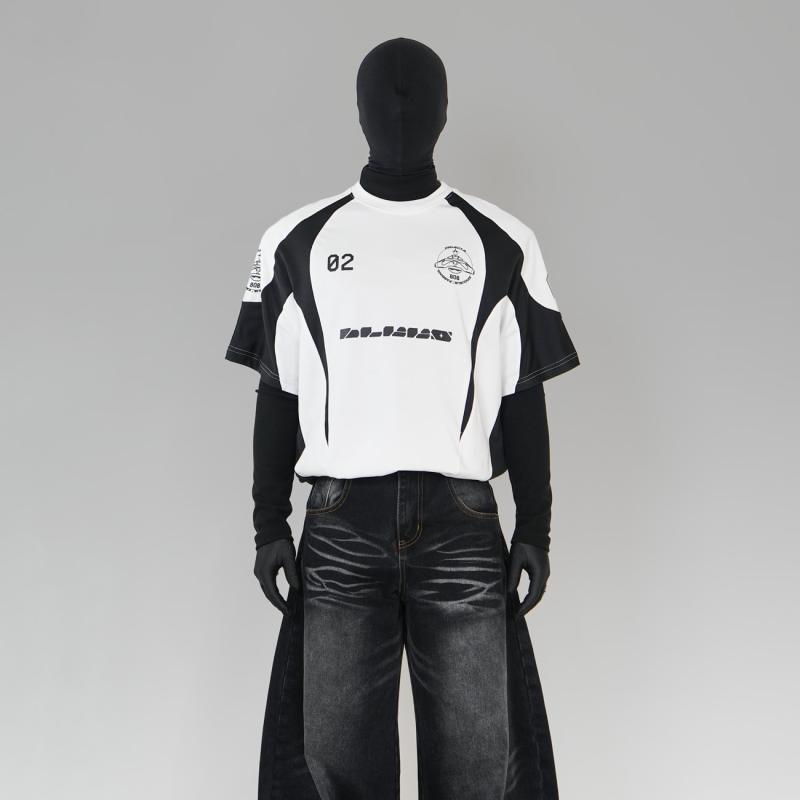 アメリカン ストリートファッション ヘビーウェイト 綿素材 ラウンドネック レーシング スポーツ 半袖 ..