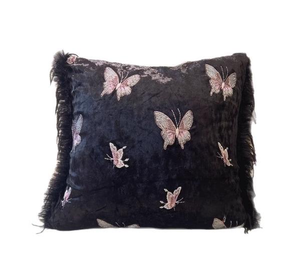 枕カバー 黒 ゴシック 中国 東洋 美学 蝶 バタフライ 刺繍 ソファ クッション 高級感 リビング ルーム ..