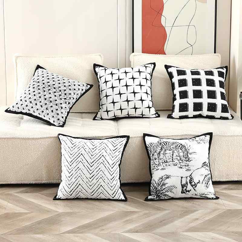 クッションカバー モダン シンプル 北欧 ライト 高級感 市松模様 動物 黒白 枕カバー 幾何学 ソファ リビングルーム おしゃれ インテリア エレガント スタイリッシュ