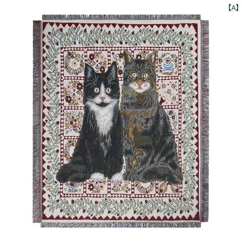 ブランケット ラグ マット カバー ソファー ベッド 猫 敷物 カーペット タペストリー 房 汚れ防止 猫描写 猫好き インテリア モダン