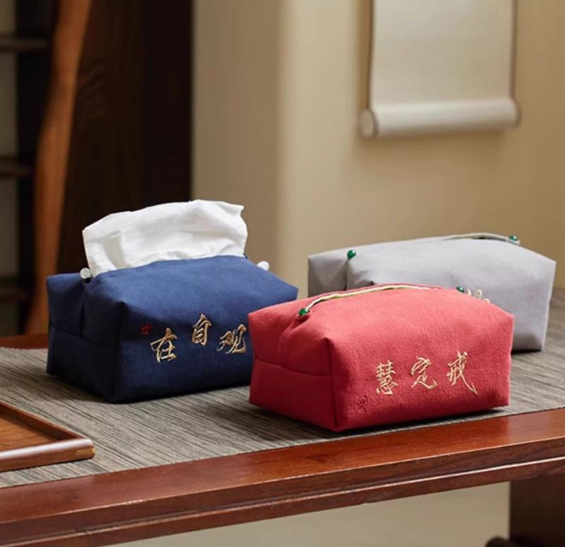 チャイナ風 布 ティッシュカバー 寝室 ベッドサイド ペーパーボックス リビング おしゃれ 客間 ファブリック おうち時間 インテリア モダン