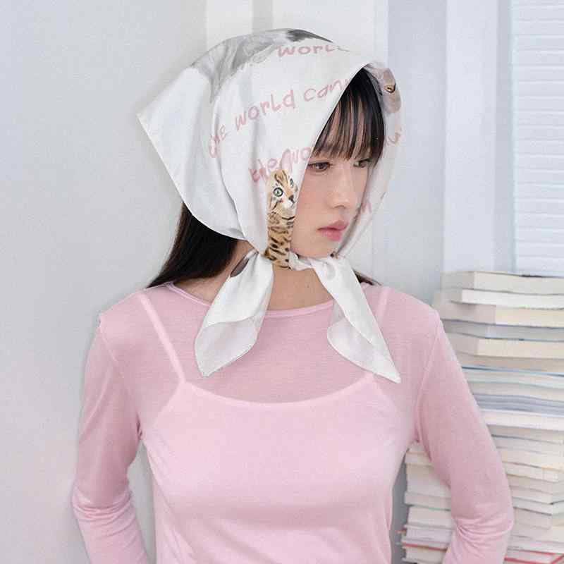 レディース ヘッドスカーフ 頭巾 バンダナ 子猫 アニマル 動物 ダックスフンド 春 薄手 日焼け防止 韓..