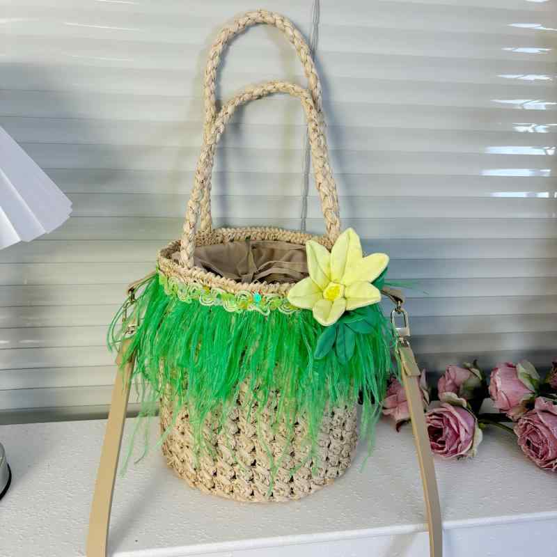 ストローバッグ かごバッグ 春夏 クロシェ ラフィア クロス バケット バッグ フレンチ スタイル おしゃ..