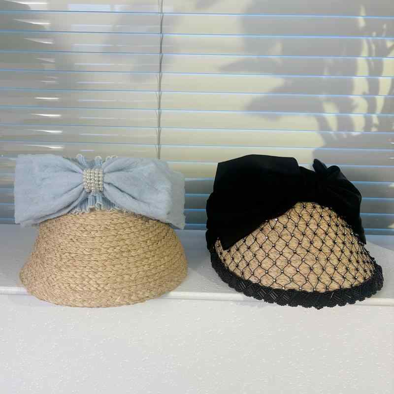 春夏 ブルー ボウ リボン サンバイザー 旅行 ビーチ ガーリー ロマンティック 個性的 フェミニン レトロ