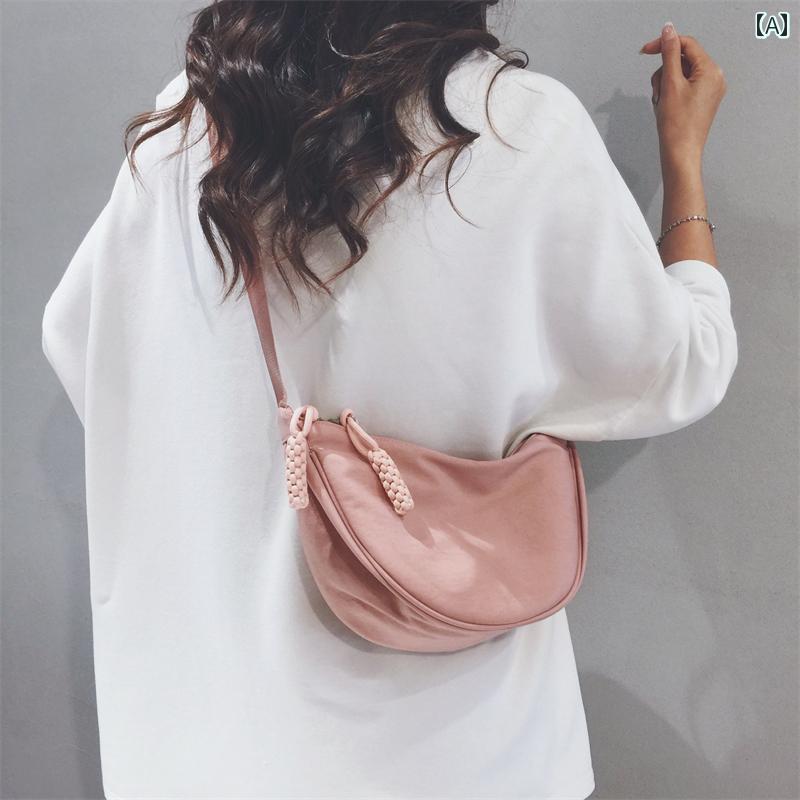 バッグ レディース シンプル 軽量 コンパクト 女性用 キャンバス バッグ カジュアル サドルバッグ 日常使い 通勤用 脇下 ショルダーバッグ スポーツ 鞄 メッセンジャーバッグ