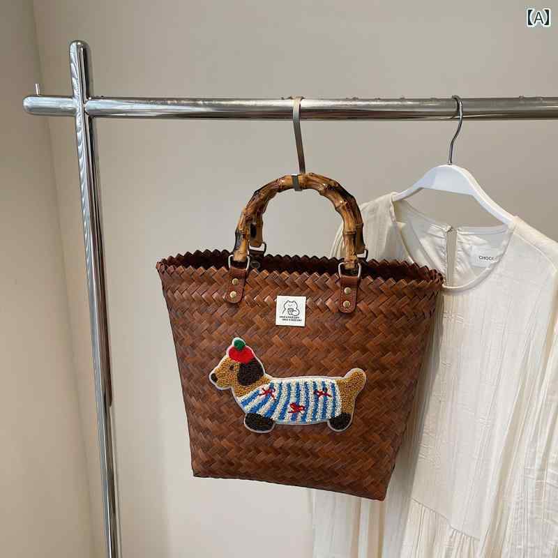 かごバッグ ストローバッグ ピクニック ビーチ レジャー ボヘミアン レトロ ショルダーバッグ 編み バ..