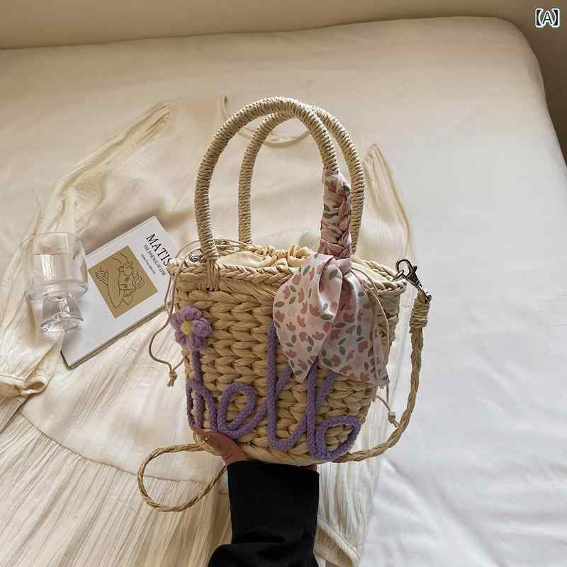 かごバッグ ストローバッグ ピクニック ビーチ レジャー ボヘミアン ファッション レター 織り レディ..