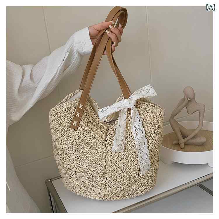 ストローバッグ レディース 夏 レトロ 織り バッグ大容量 ショルダーバッグ ファッション 織り トートバッグ ホリデー 風 ビーチ バッグ
