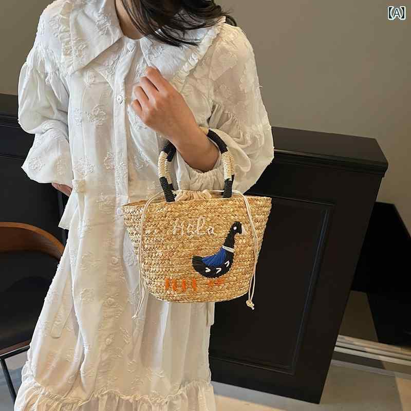 かごバッグ ストローバッグ ピクニック ビーチ レジャー ボヘミアン 夏 海辺 休日 バッグ 大容量 手持..