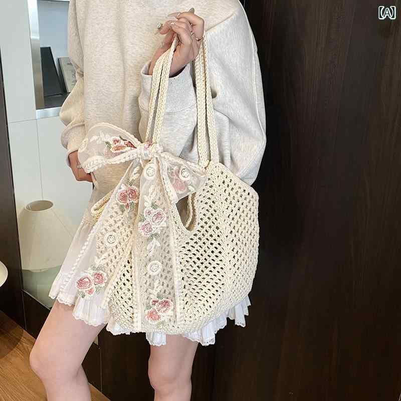 ストローバッグ ビーチ レジャー ボヘミアン シック 編み バッグ レジャー大容量 スタイル ショルダー バッグ ホリデー レディースバッグ