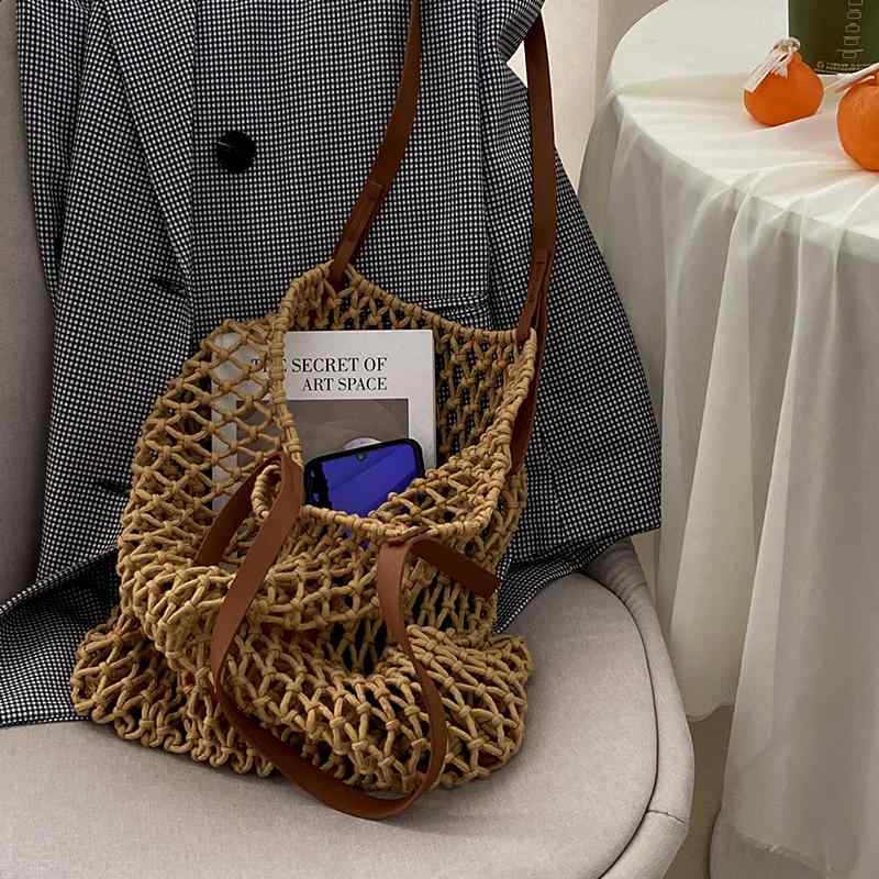 ストローバッグ 大容量 編みバッグ 女性用 夏 ビーチ バケーション フレンチ ワンショルダー クロスボディ ネットバッグ トートバッグ カジュアル おしゃれ お出かけ レジャー リゾート 休日 バカンス 旅行