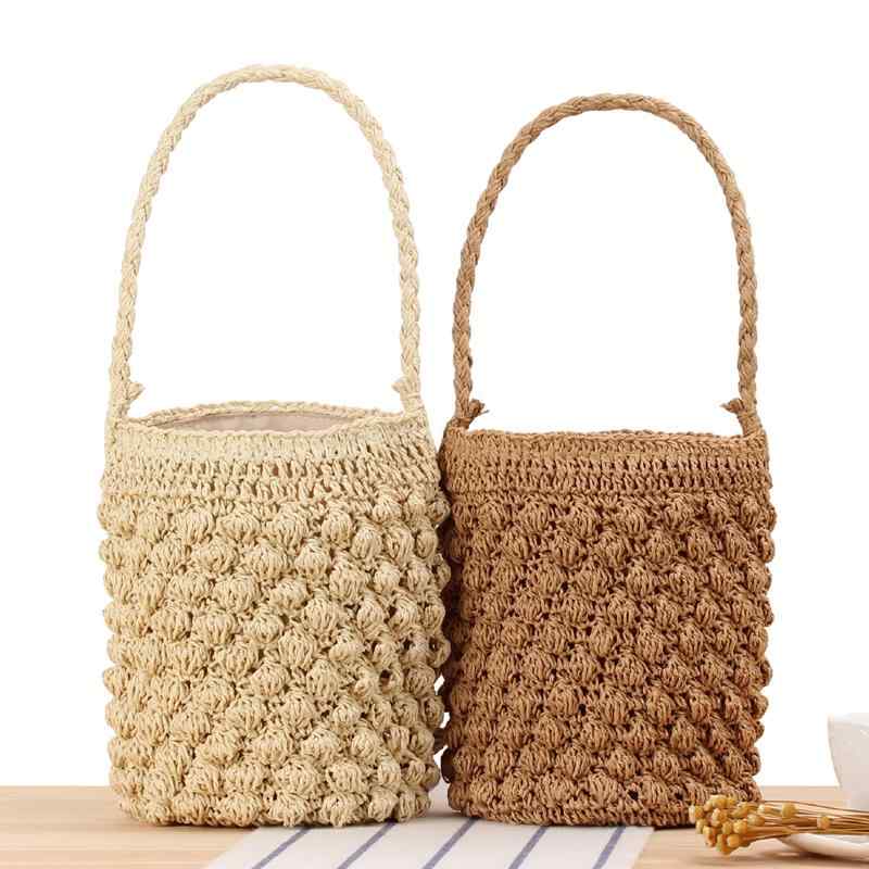 かごバッグ ピクニック ストロー バッグ ボヘミアン レディース 手持ち 編み バケツ シンプル フレンチ カジュアル スタイル おしゃれ 軽量 万能