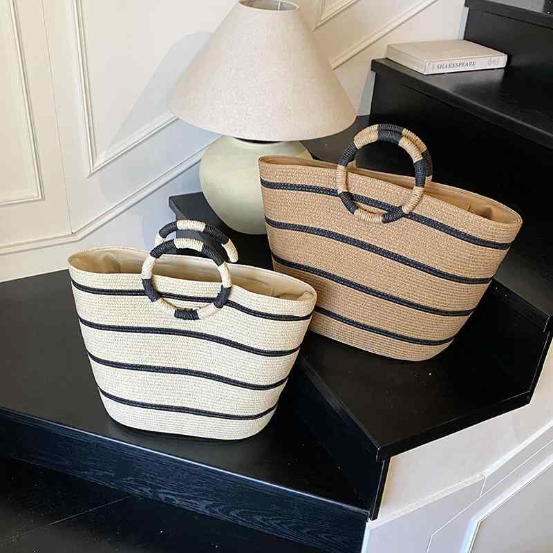 カゴバッグ ストローバッグ ピクニック ビーチ 麦わら編み ハンドバッグ スタイリッシュ 大容量 フレン..