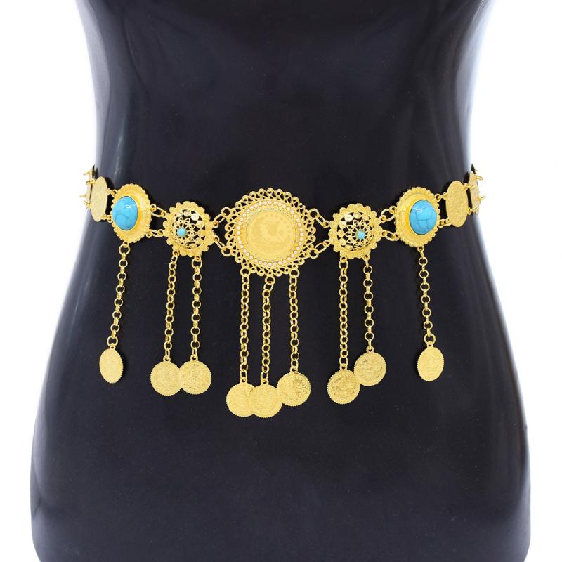 ウエスト チェーン ベリーダンス ビーチ 水着 アクセサリー ボヘミアン フェイク ターコイズ コイン タッセル エスニック メタル ボディ パフォーマンス 装飾