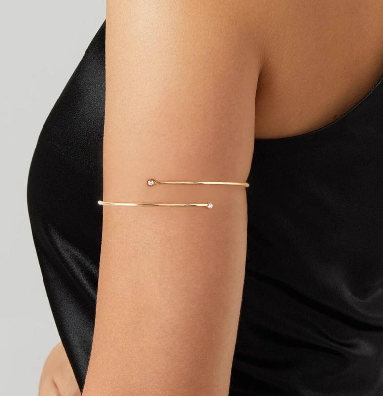 アームレット 腕輪 レディース アクセサリー セット ブレスレット アームリング 細ライン キュービックジルコニア 人工宝石 合金 金 メッキ ゴールド シンプル ミニマル 上腕 モダン 調整可能 ジュエリー風