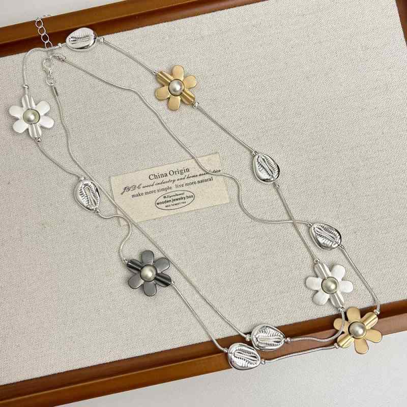 ウエストチェーン メタル フラワー コントラストカラー レディース ファッション ステッチ ロング 精巧..