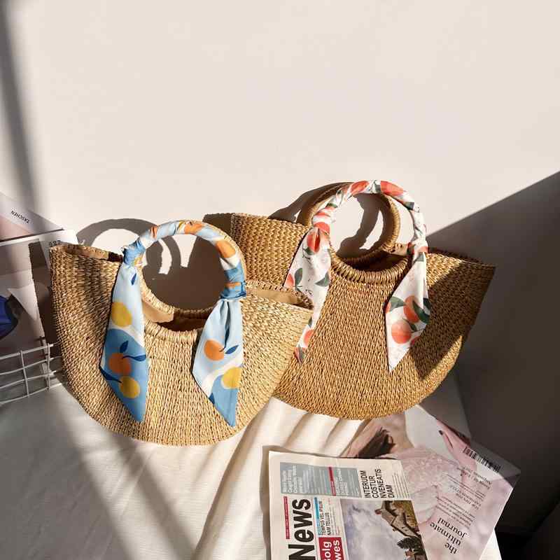 麦わら編みバッグ 黄色 ビーチバッグ 手持ち レトロ バッグ 旅行 海辺 休日 トートバッグ カジュアル おしゃれ お出かけ レジャー リゾート ビーチ バカンス(4)