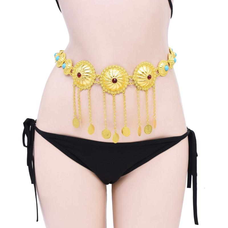 ウエスト チェーン ボヘミアン エスニック ターコイズ タッセル コイン 合金 ボディ ダンス 水着 ダンス 水着 アクセサリー 女性用 旅行 ゴールド