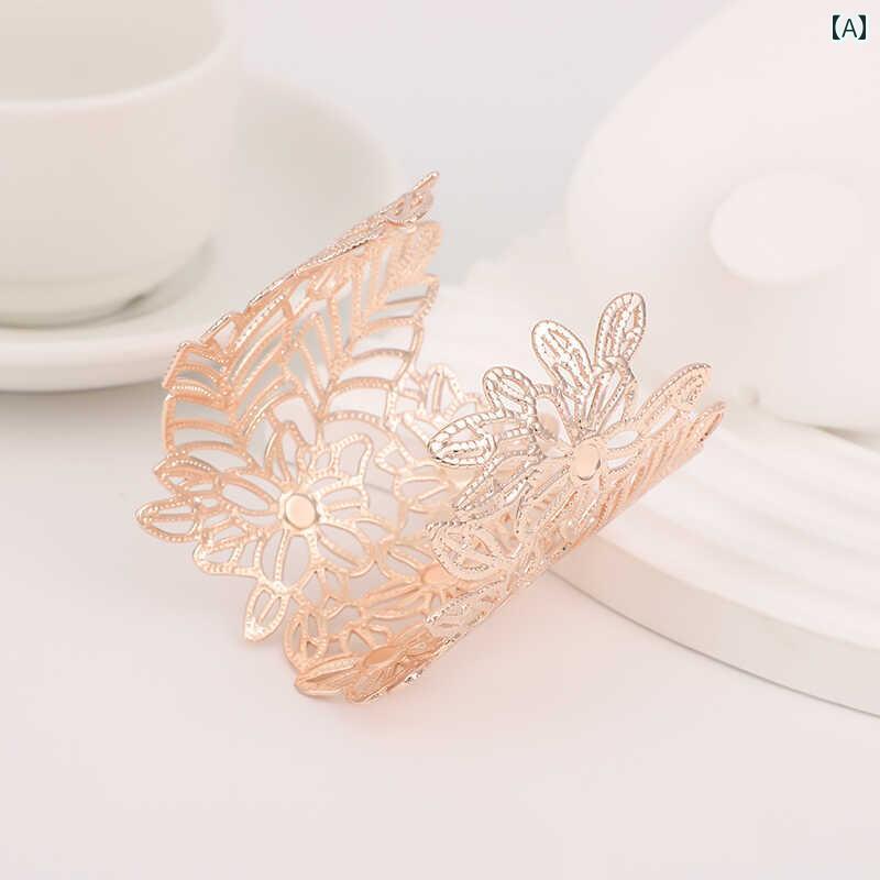 アームレット 腕飾り レディース アクセサリー ブレスレット ワイド アームリング ジュエリー風 フローラル 花模様 精巧 合金 金銀 色あせにくい メッキ ローズゴールド シルバー 腕輪 エレガント フェミニン 高級感