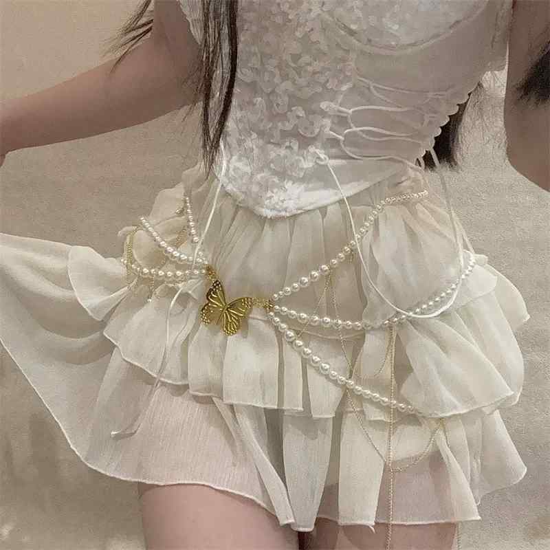 ウエストチェーン レディース チェーン 魅惑的 蝶 タッセル フェイク パール ウエスト アクセント ベルト アクセサリー ゴージャス かわいい