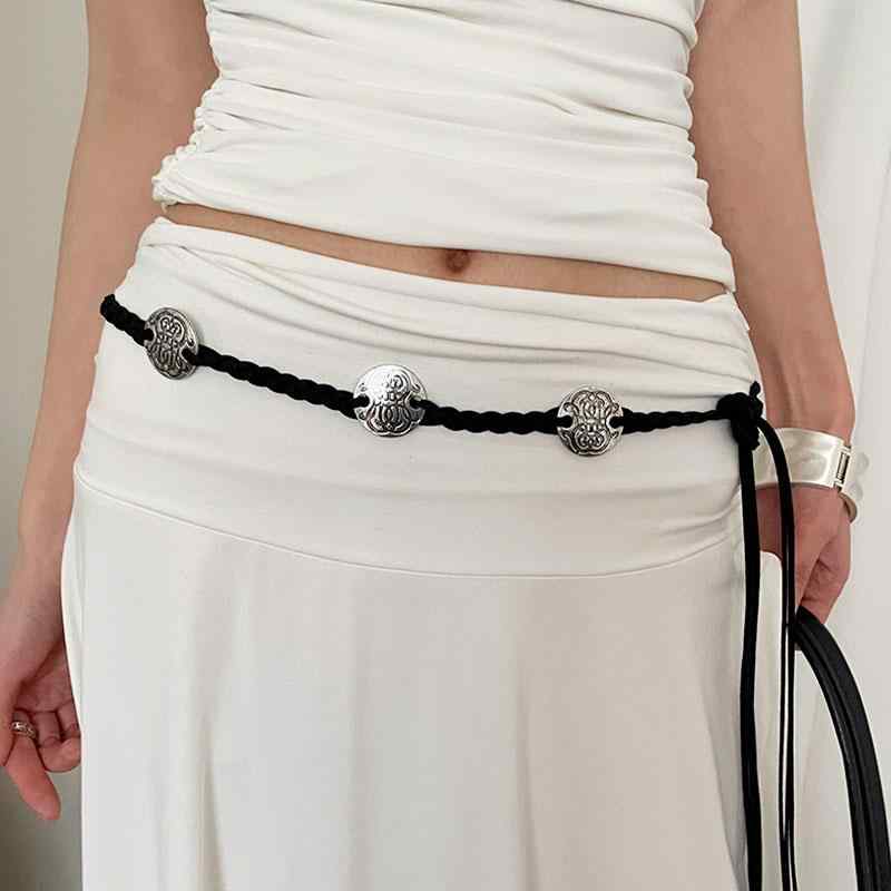 ウエスト チェーン ダンス 水着 アクセサリー レトロ 黒 彫刻 コイン レディース ボヘミアン エスニック 編み込み ドレス スカート ベルト 装飾 レザー
