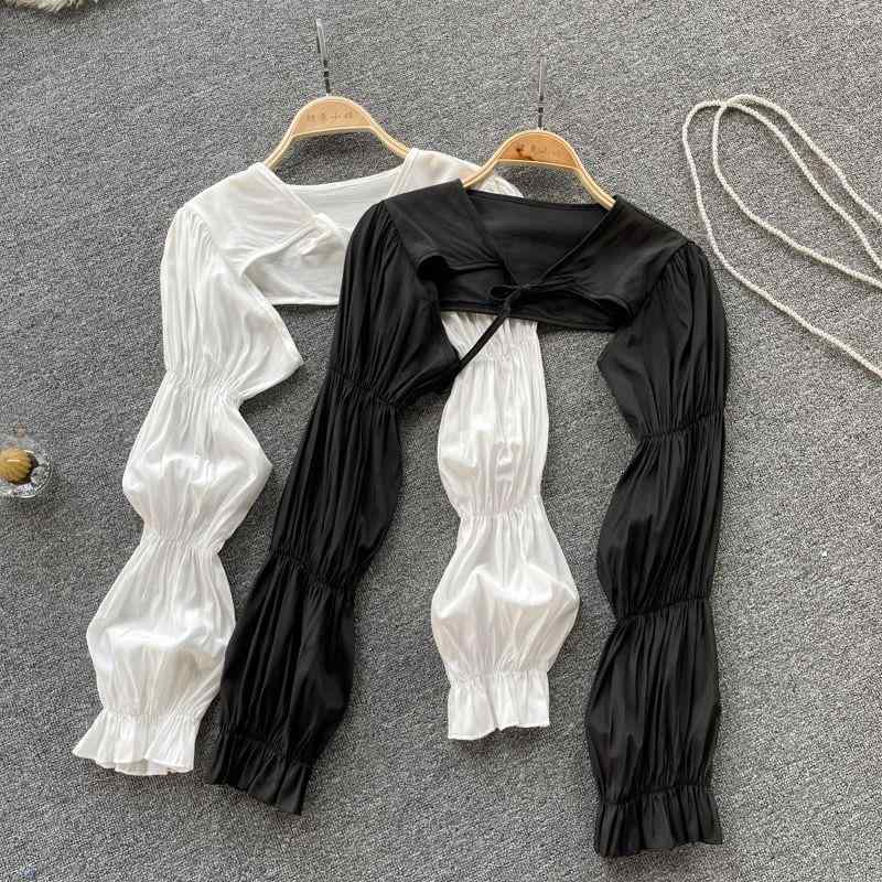 女性用 日焼け防止 フェアリー ボレロ アームカバー ショート丈 ミニマル おしゃれ 短丈 サマー 夏 長袖 かわいい ガーリー