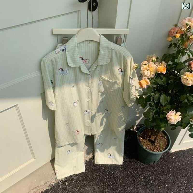 パジャマ 部屋着 夏 綿 二重ガーゼ 半袖 ズボン ラペル 柔らかい リラックス レディース ナチュラル ホームウェア