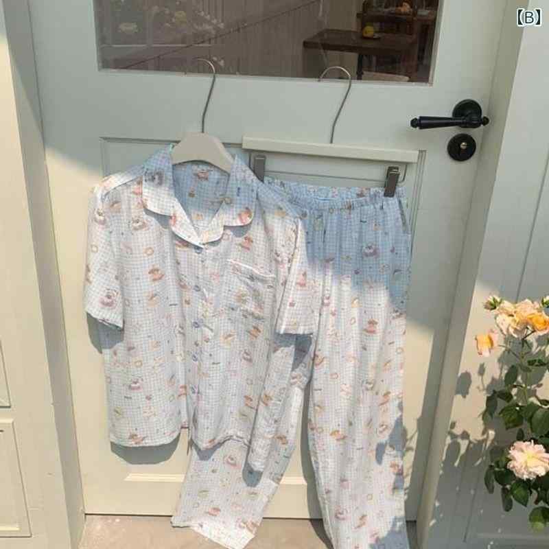 パジャマ 部屋着 夏 綿 二重ガーゼ 半袖 ズボン ラペル 柔らかい リラックス レディース ナチュラル ホームウェア