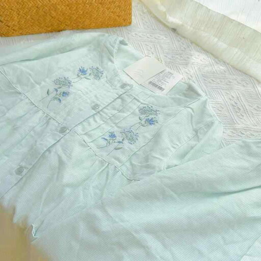 パジャマ 部屋着 フランス 刺繍 ミントグリーン 春夏 薄手 綿 二重ガーゼ レディース 長袖 リラックス ホームウェア パジャマ 部屋着 フランス 刺繍 ミントグリーン 春夏 薄手 綿 二重ガーゼ レディース 長袖 リラックス ホームウェア