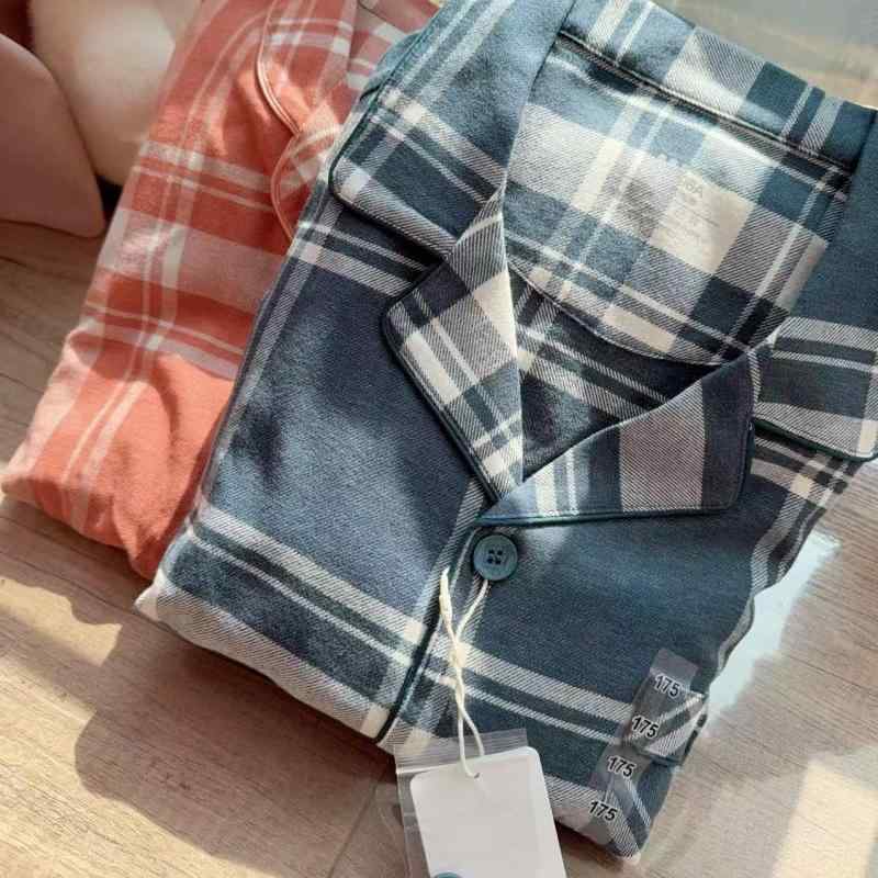 パジャマ 部屋着 秋冬 カラー 織り チェック柄 厚手 綿 ソフトコットン カップル 長袖 ペアルック フラ..