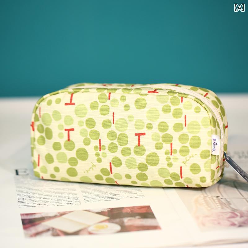 化粧ポーチ 小物入れ 緑 マチ 布 たくさん 入る 広がる コンパクト 生理用品 ナプキン 二重層 ファスナ..