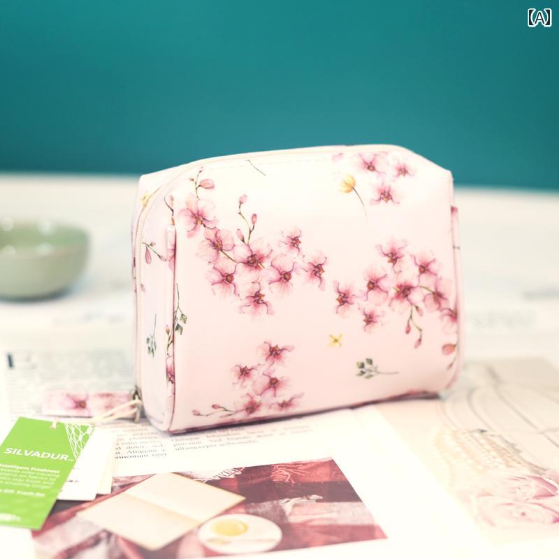 ポーチ 小物入れ マチ ピンク 花柄 コンパクト 化粧品 生理用品 ナプキン 収納 布製 二重層 ファスナー..