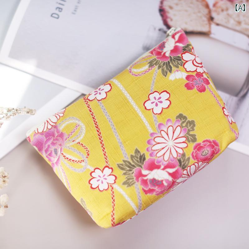 ポーチ 小物入れ コンパクト 黄色 花柄 化粧品 生理用品 ナプキン 収納 二層 携帯用 旅行用 ファスナー..