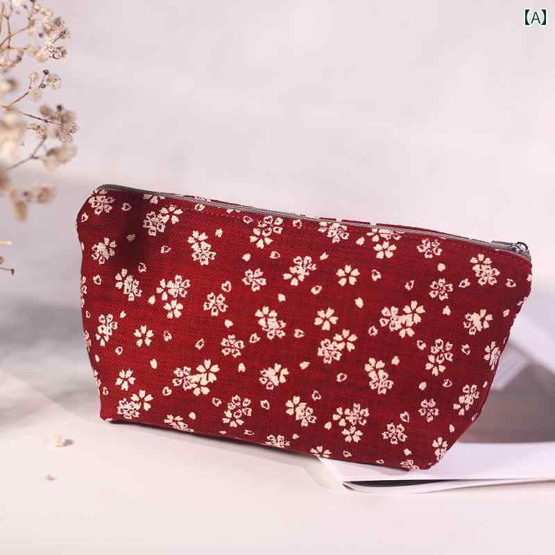 ポーチ 小物入れ マチ 赤 花柄 和柄 化粧ポーチ 生理用品 ナプキン 衛生用品 携帯用 旅行用 ファスナー..