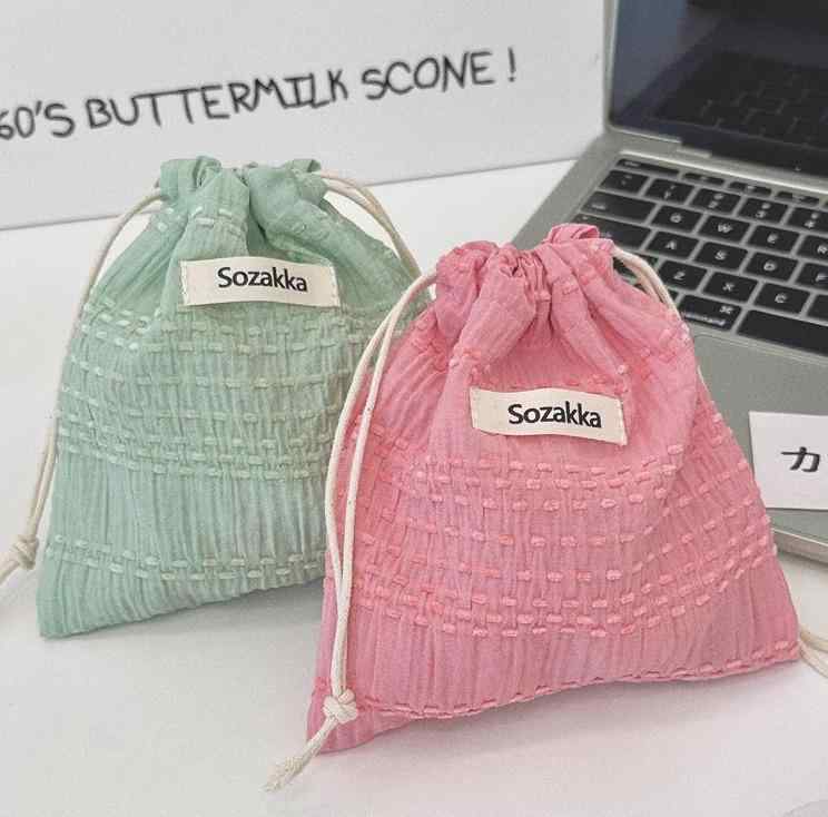 レディース 巾着袋 布製 シンプル 収納 小さい バック ミニポーチ 14＊16センチ 小物入れ コスメ アク..