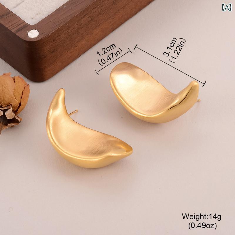 レディース レトロ 光沢感 弧状 ピアス 軽量 シンプル おしゃれ シルバー ゴールド アクセサリー お出かけ