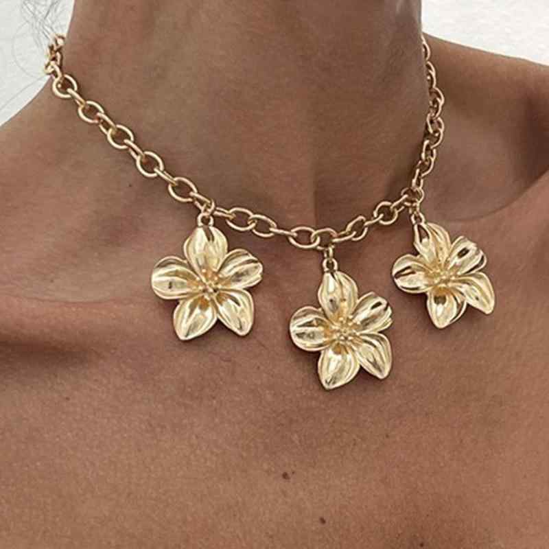 アクセサリー レディース 精巧 花 金属 ネックレス レトロ ネックウェア ファッション 5枚の花びらの花 ギフト ペンダント