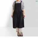 エプロン フェイク リネン 無地 シンプル スタイル Hショルダー ウエスト サイド リボン ポケット カジュアル レトロ 軽量 ソフト ワークウェア レディース 家庭用 花屋 マニキュア