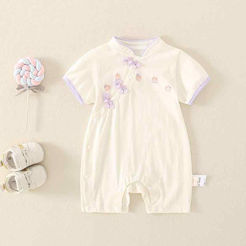 ロンパース ベビーウェア 夏 半袖 新生児 女の子 チャイナ風 プリンセス コットン 薄手 伝統的 デザイン シンプル カジュアル デイリー 快適 柔らかい