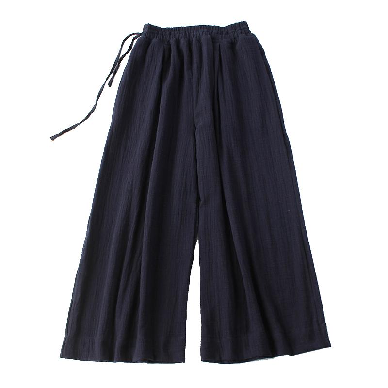 女性服 夏 ズボン カジュアル パンツ レトロ コットン リネン ワイド レッグ エスニック チャイナ 禅 ゆったり 無地(4)