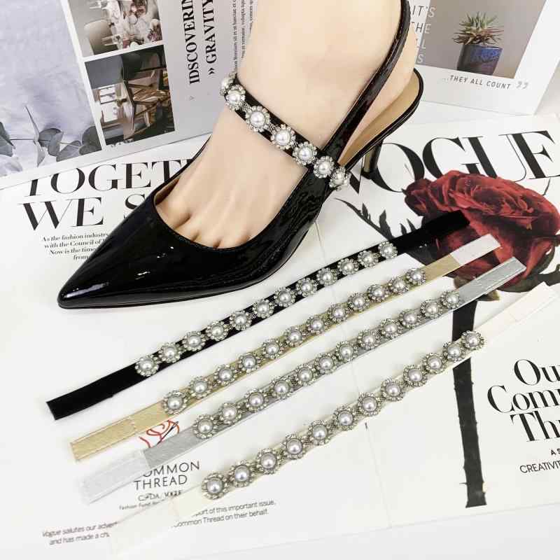 靴 飾り パンプス アクセサリー パール ラインストーン 紐 DIY素材 デコパーツ ハイヒール ストラップ 取り外し可能 かかと落下防止 アーティファクト アレンジ クリエイティブ