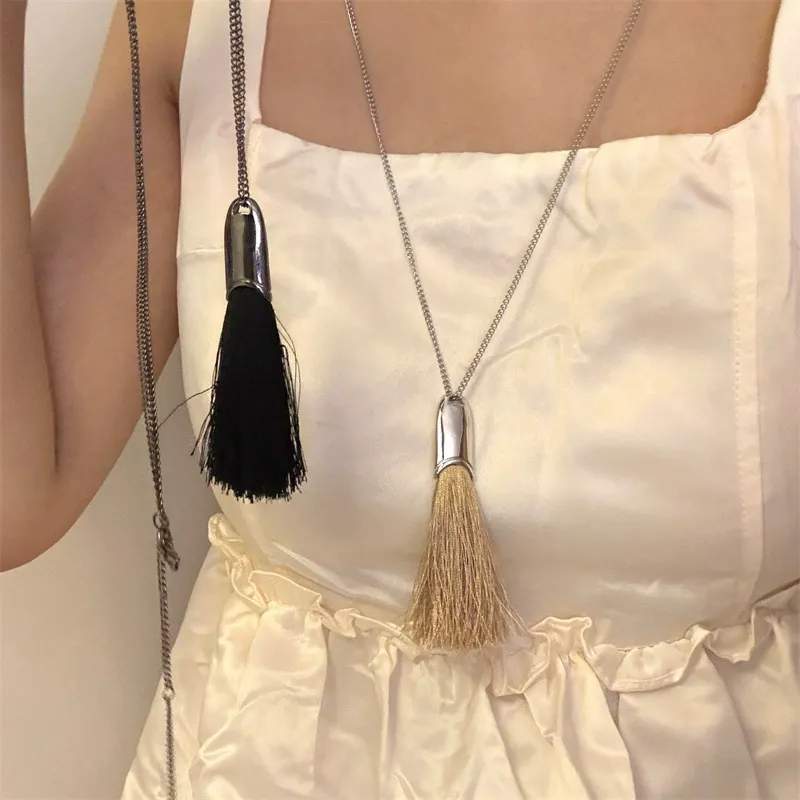 アクセサリー 韓国 ブラシ タッセル ネックレス 女性用 ロング セーター チェーン おしゃれ エレガント..