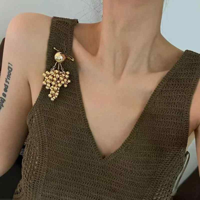 ブローチ コールド ビーズ メッキ 18 K ゴールド シルバー 滝 タッセル ブドウ 紐 アクセサリー カジュアル ファッション レディース 女性 日常使い パーティー ギフト プレゼント(4)