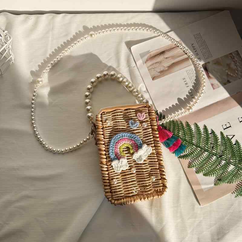 パール バッグ レディース 夏 手編みバッグ 手持ち ストローバッ グ ラタン スマホケース 海辺 ビーチバッグ カジュアル おしゃれ レジャー リゾート 休日 バカンス 旅行