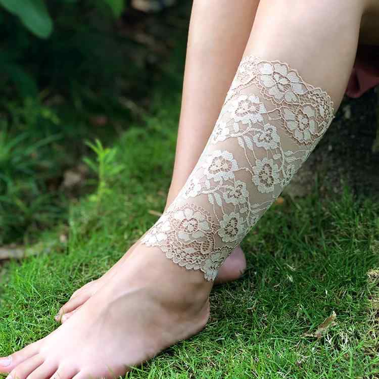 レッグバンド 夏 薄手 傷跡カバー タトゥー感 女性用 レース ショート丈 足首保護 レディース ふくらは..