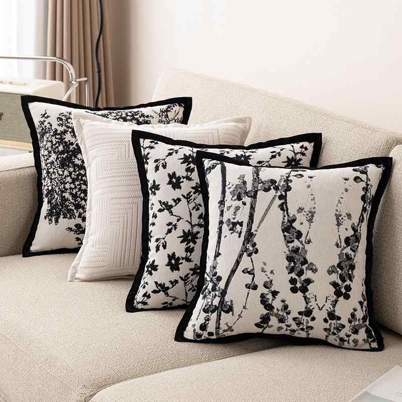 クッションカバー 軽量 高級感 白黒 ソファ 枕カバー シェニール リビングルーム 枕 ベッドサイド クッション エレガント おしゃれ インテリア モダン スタイリッシュ